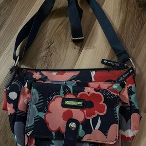 Lily Bloom Crossbody Cristina Handbag Painted Flowers Eco-Friendly Green Pockets